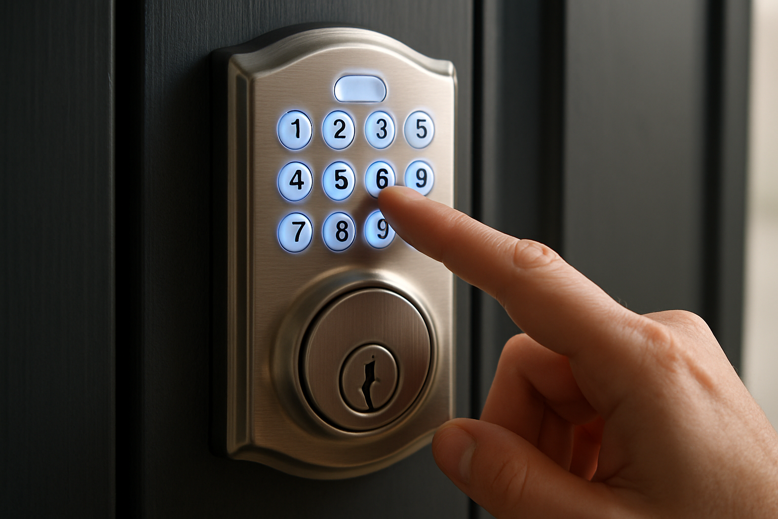Smart locks and keypads fitted on a front door